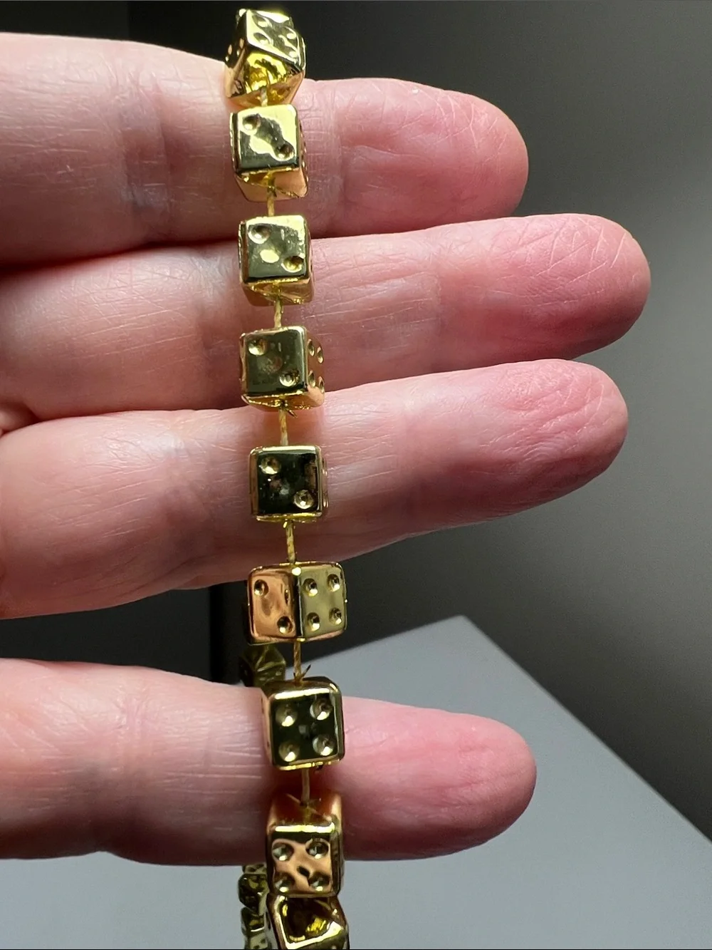 Vintage Gold Tone Dice Cubes Necklace - Novelty - Long
